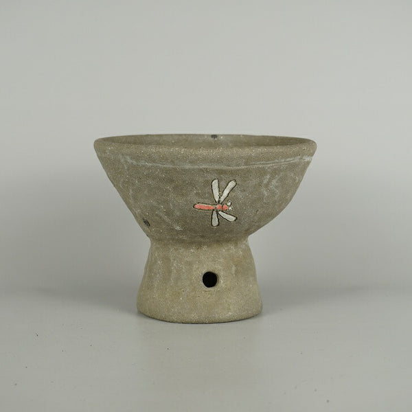 盆栽鉢 文山 越前文山 小型 長辺 約 17.7cm 丸鉢 色絵 蜻蛉 とんぼ トンボ 高杯 泥物  新品 x1212042605