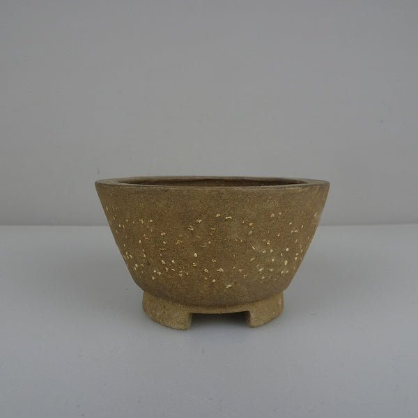 中古盆栽鉢 春山 小鉢 長辺 約 8.8cm 丸鉢 梨皮 泥鉢  中古鉢 v1212042864