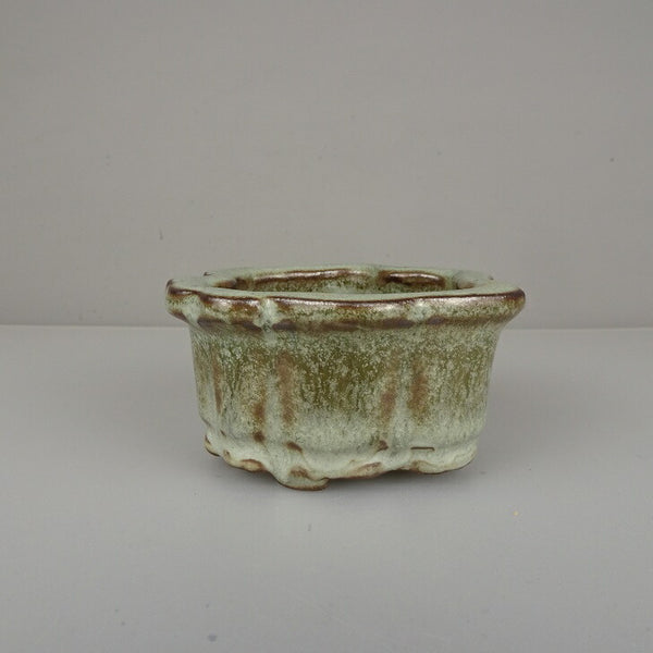 中古盆栽鉢 陶翠園造 小鉢 長辺 約 9.1cm 変形鉢 釉薬  中古鉢 h1212034086