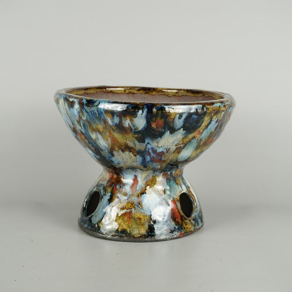 盆栽鉢 文山 越前文山 中型 長辺 約 21cm 丸鉢 高杯 釉薬  新品 m1212038127