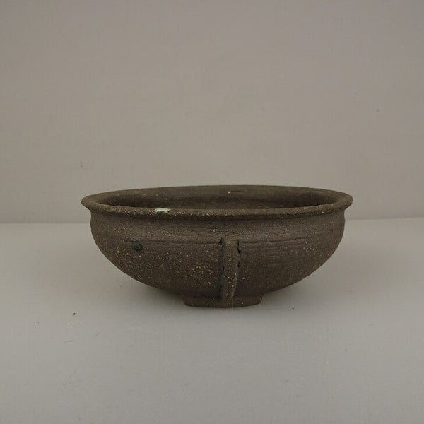 中古盆栽鉢 平安 虹泉 小型 長辺 約 10.4cm 丸鉢 外縁 泥鉢  中古鉢 h1212040763