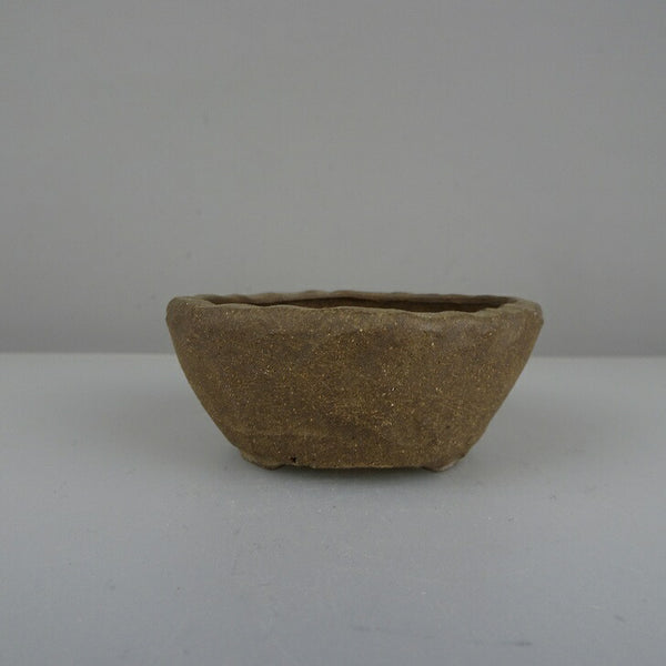 中古盆栽鉢 春山 小鉢 長辺 約 7.5cm 丸鉢 泥鉢  中古鉢 e1212035129