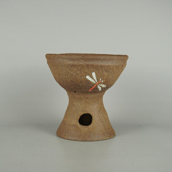 盆栽鉢 文山 越前文山 小型 長辺 約 18.8cm 丸鉢 色絵 蜻蛉 とんぼ トンボ 高杯 泥物  新品 f1212043852