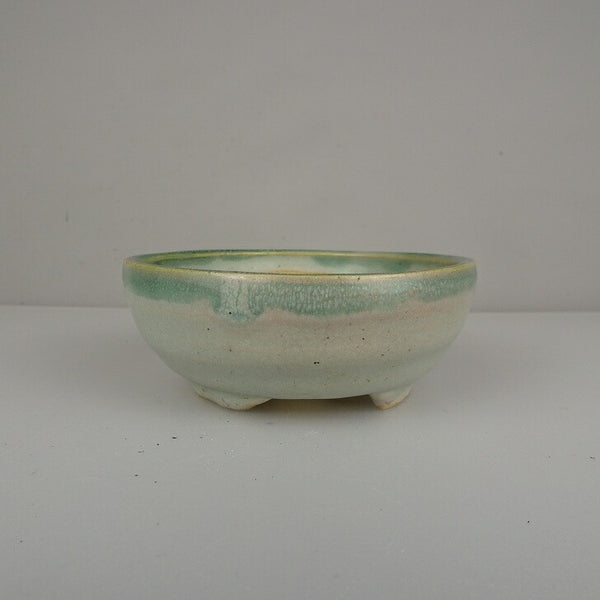 中古盆栽鉢 落款あり 小鉢 長辺 約 9.5cm 丸鉢 釉薬  中古鉢 h1212037928