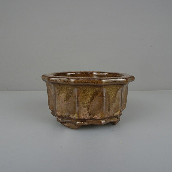 中古盆栽鉢 陶翠園造 小鉢 長辺 約 9cm 輪花鉢 釉薬  中古鉢 o1212041116