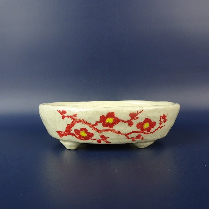 盆栽鉢 丸鉢 越前文山 文山 長辺 約 中型 釉薬 25cm 観賞用 - 現品