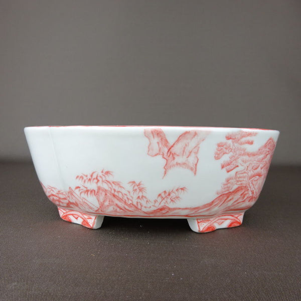 盆栽鉢 高山画 ゆうき祥石ボデー 赤絵山水図 t1198410826