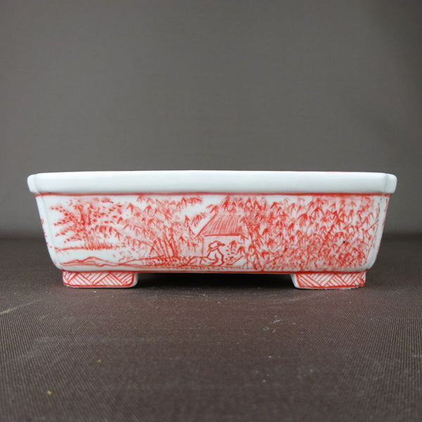 盆栽鉢 高山画 ゆうき祥石ボデー 赤絵山水図 長方鉢 v1198435441