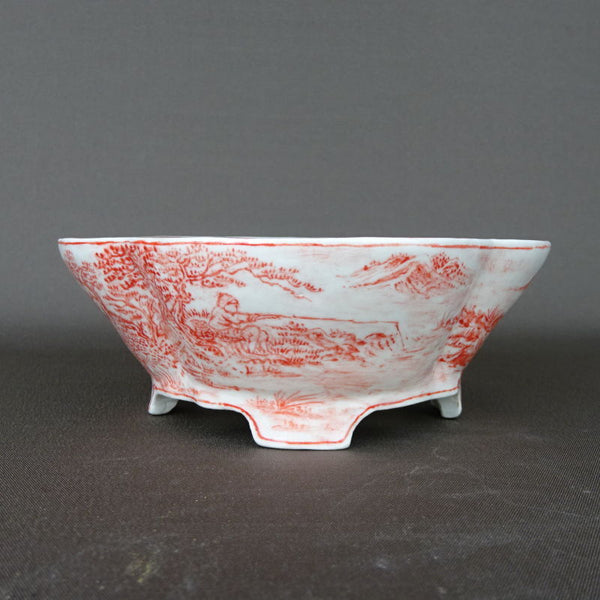 盆栽鉢 梢風 赤絵山水図 f1198413415