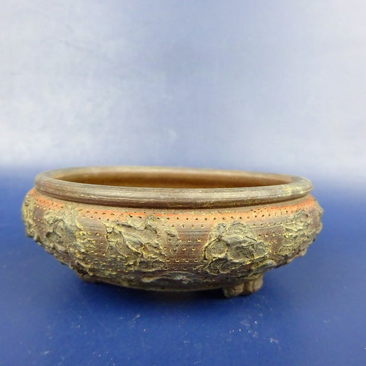 Medieval bonsai bowl with mud beads, small bowl with a length of about 9cm, middle-aged potted potted pot with mud beads.