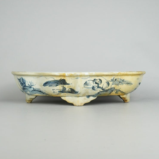 Medieval potted plant bowl Nanjing medium-sized bowl about 34cm long papaya bowl dyed with landscape style medieval bowl