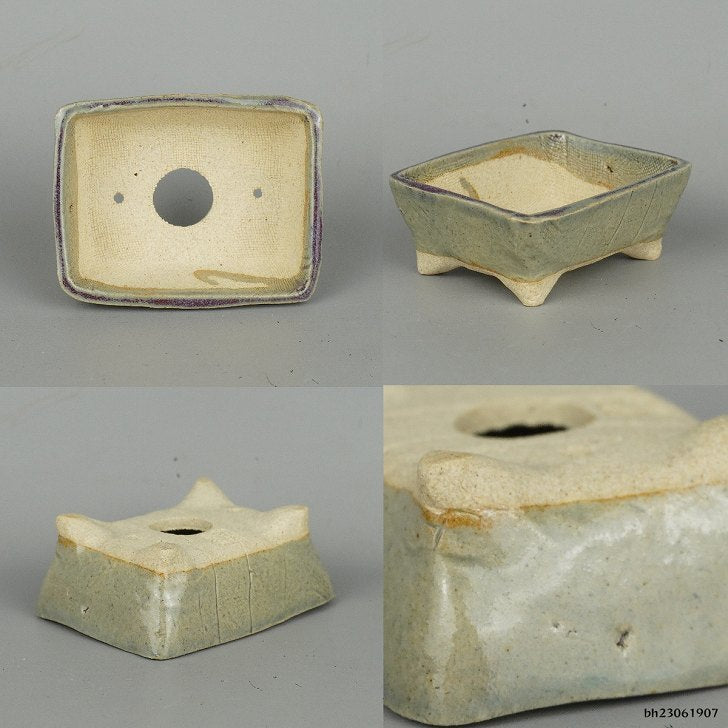 Potted potted bowl with 3-point stilted stone, small bowl with a length of about 7.5cm, new rectangular bowl with glaze