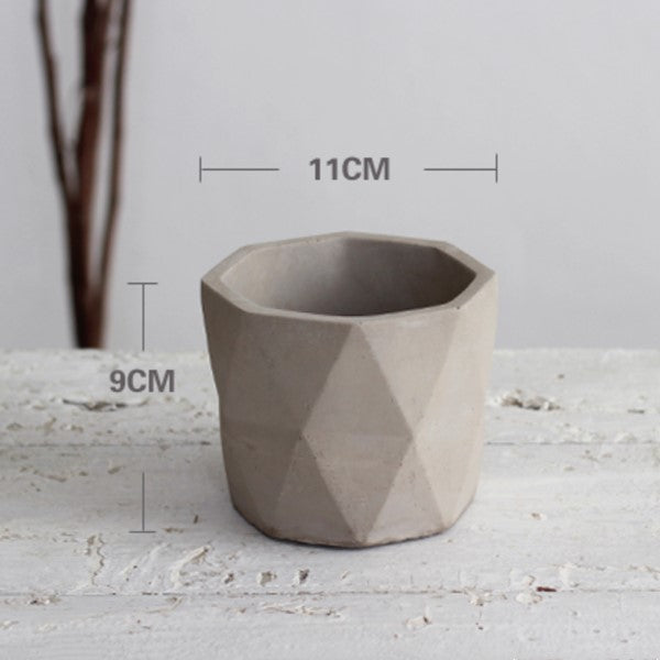 Concrete Geometric Plant Pot Grey